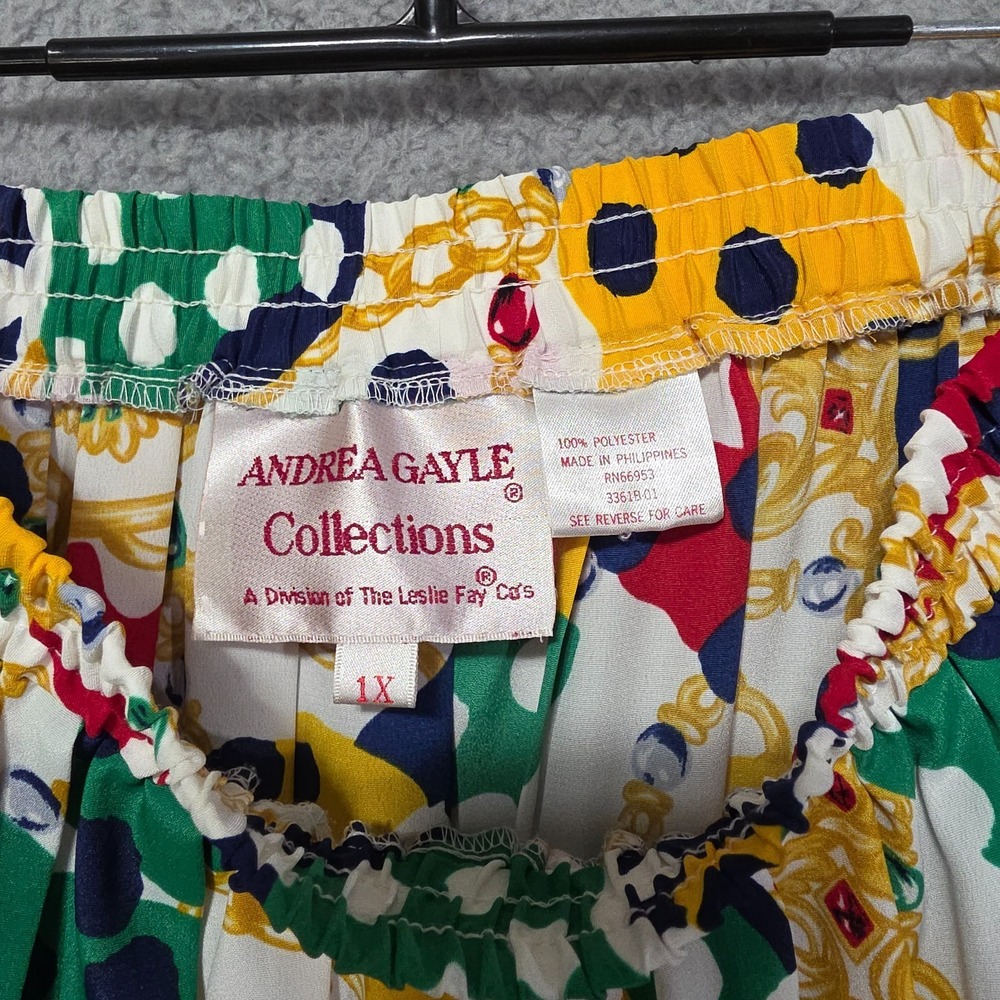 Andrea Gayle A-Line Skirt Womens 1X Colorful Geometric Pleated Front Pull On - Picture 4 of 5